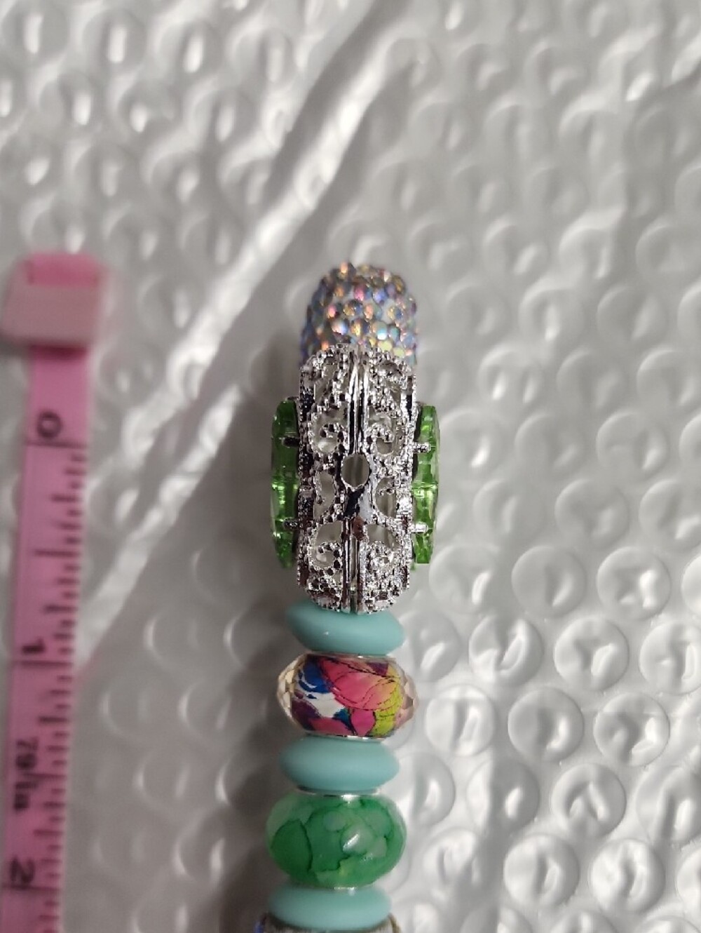 Sparkling Crystal Ballpoint Pen with Green Crown Accent - Picture 2 of 2